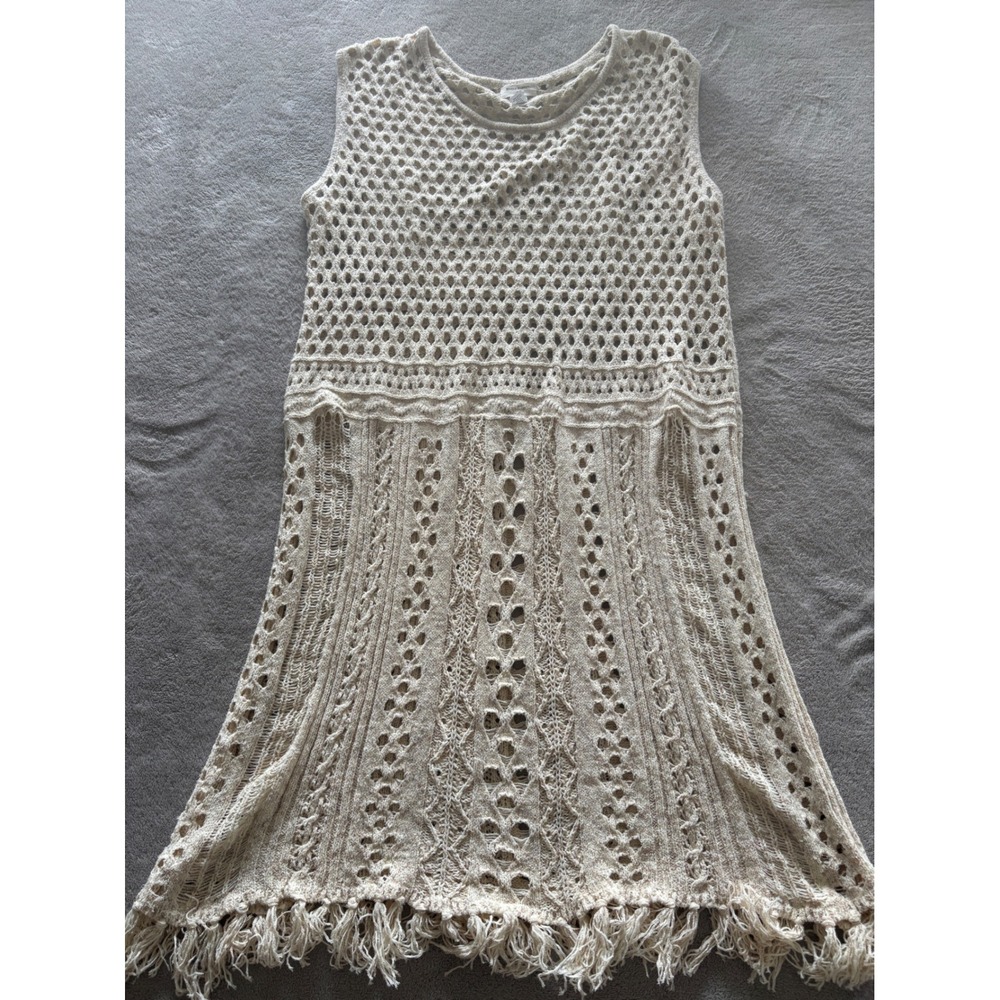 World‎ Market Crochet Fringe Dress Cover Up Sleeveless One Size Boho Beach